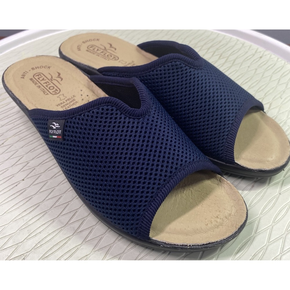 Fly Flot Womens Navy Blue Mesh Anti Shock Sandals Made In Italy EU 39 US 8 EUC